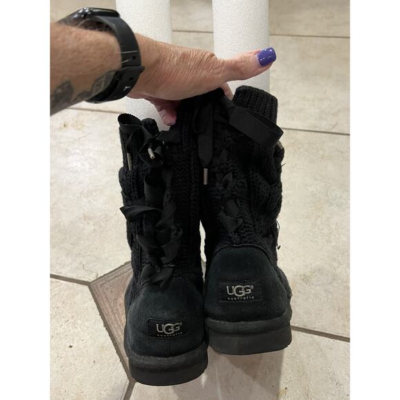 Ugg Black Isla Chunky Cable Knit Lace Up Boots Sz 8 - Picture 3 of 8